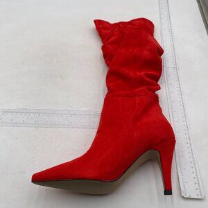 Red Women Slouchy Under the Knee Long Boots Pointed Toe High Heels Winter Boot